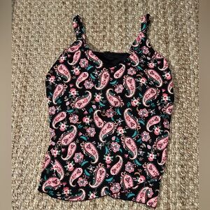 Lands End Tulip Hem Paisley Print Women's Tankini Top 1x